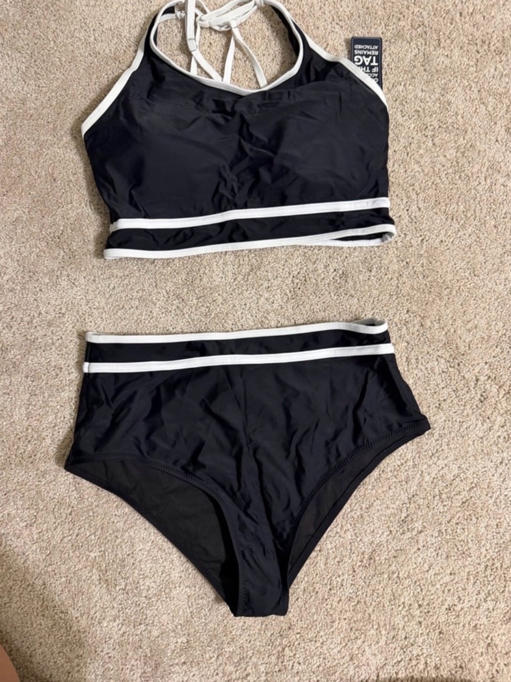 BMJL High-Waist Black Bikini Set with White Trim